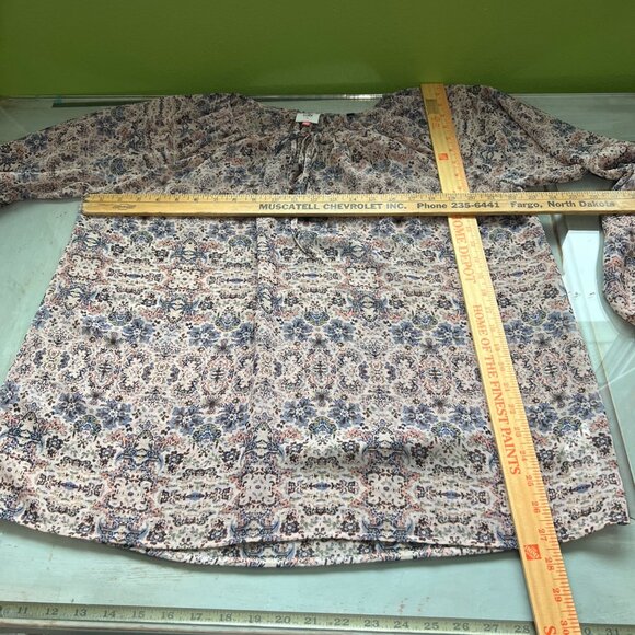CAbi Sienna 5028 Peasant Blouse Floral Chiffon Relaxed Fit Tan Pink Size Small - Picture 4 of 6